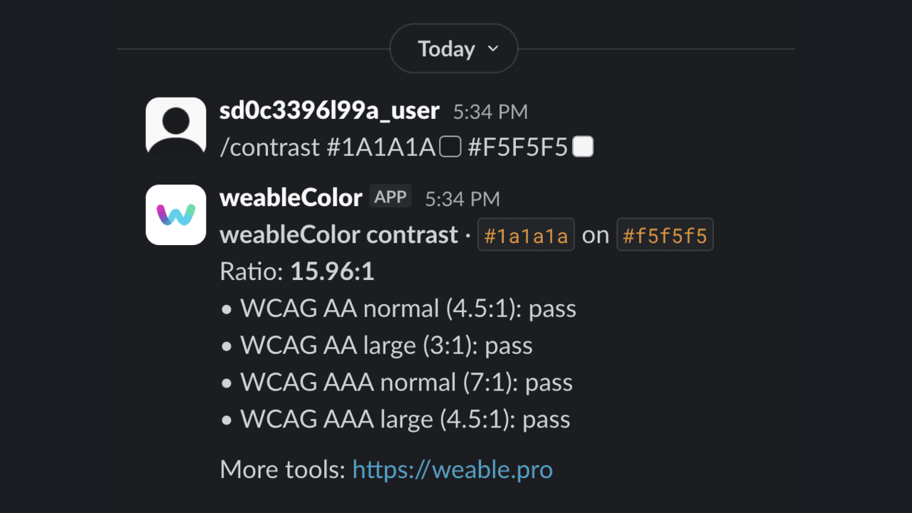 Slack /contrast WCAG reply preview